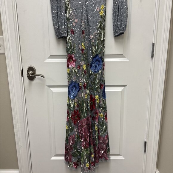 Mac Duggal Size 4 Gray 5542 Floral Sequin Beaded Maxi Formal Gown Dress - Picture 12 of 12